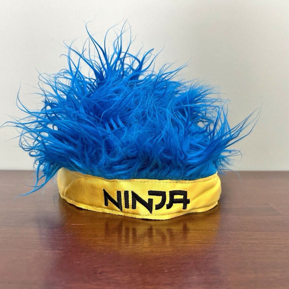 Ninja Fortnite Streamer Headwear Blue Hair Wig Hat with Yellow Ninja Headband